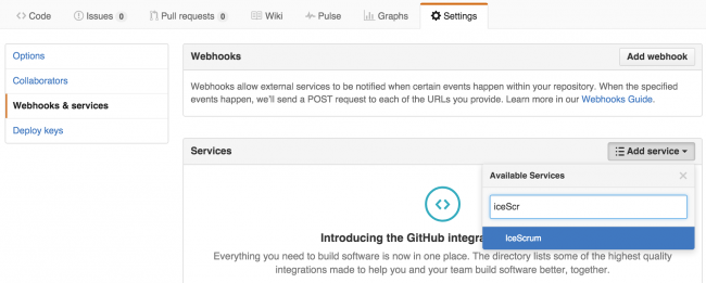 Choose the iceScrum GitHub Service