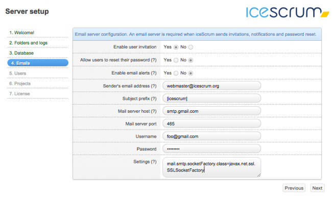 Email server configuration (gmail)