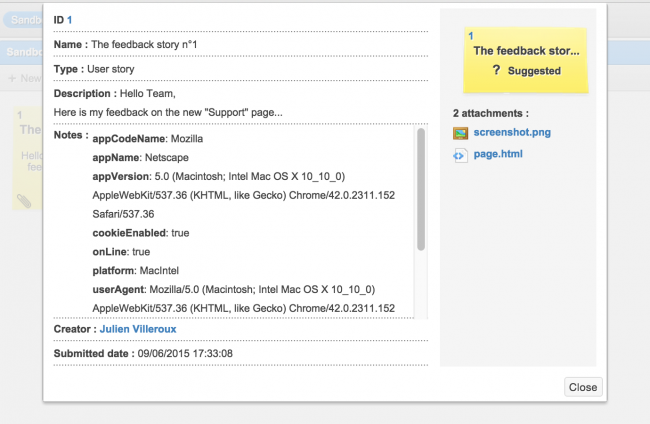 Story automatically created for user submitted feedback