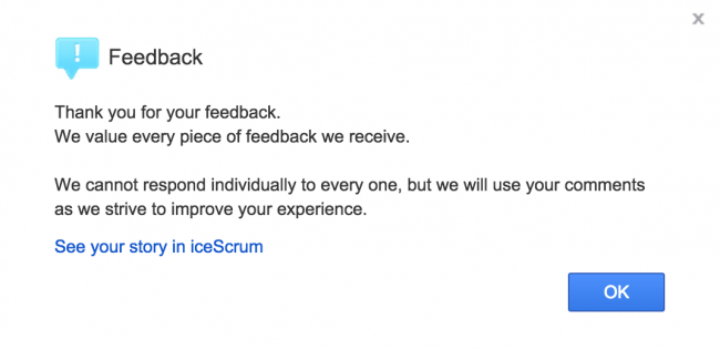 Confirmation that the feedback has been submitted